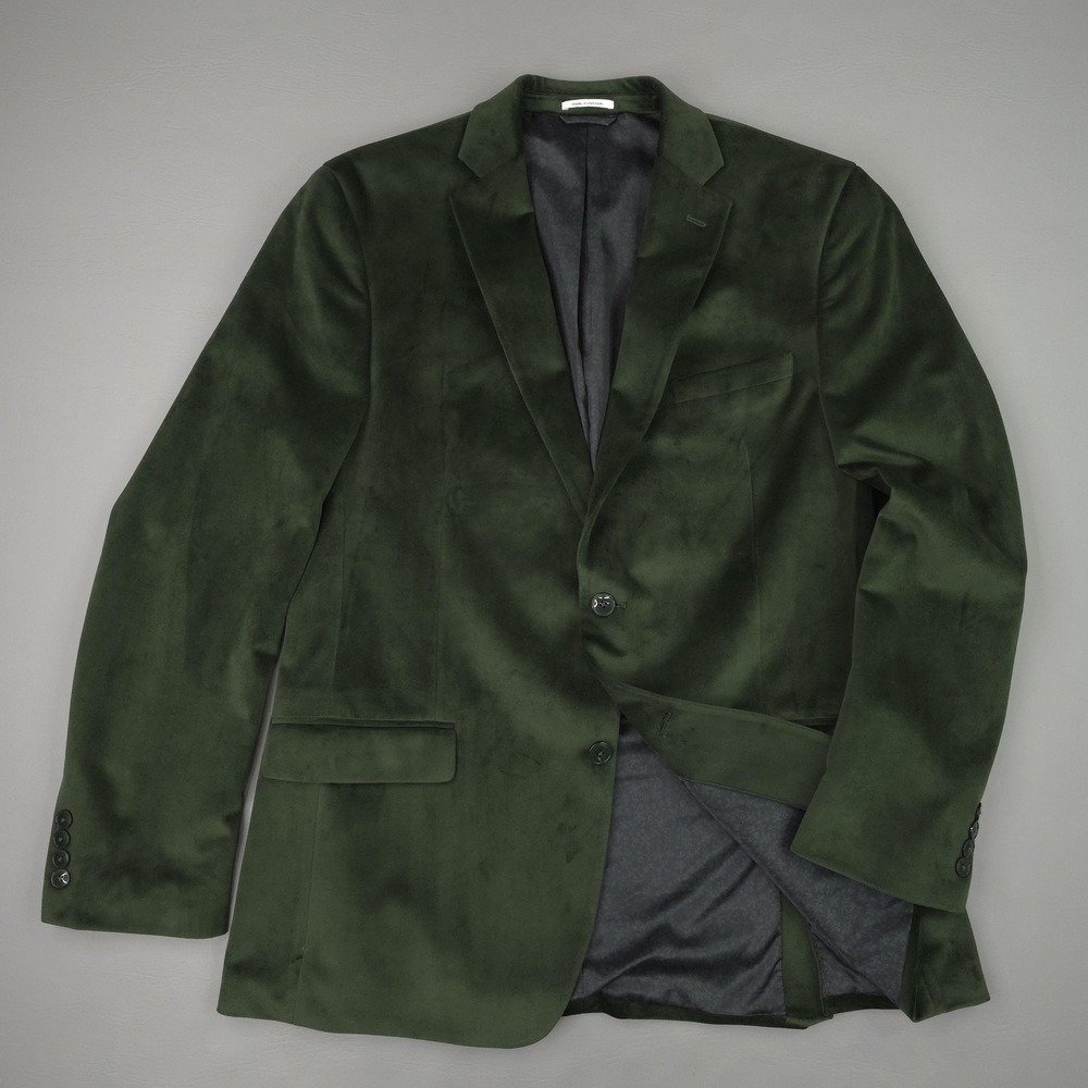 Bar III Blazer Mens 44L Green Velvet Slim Fit Sport Coat Jacket Party Wedding